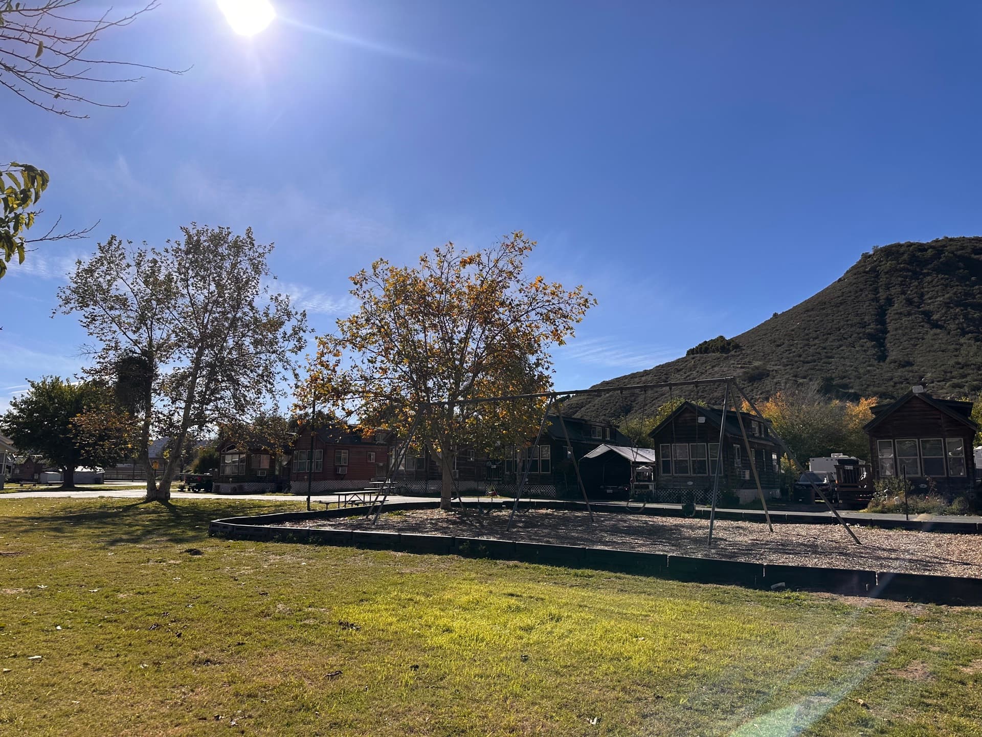 Swing set with mountain views at Rancho Corrido RV Resort Pauma Valley